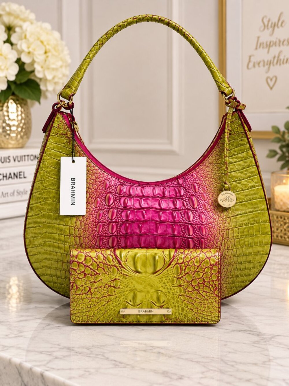 Brahmin Bekka Limeade Melbourne Shoulder Bag Adelle Wallet Set NWT